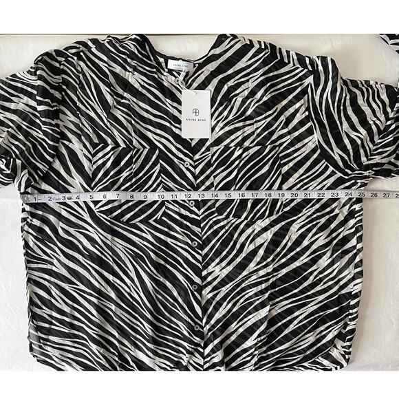 New ANINE BING 100% Silk Arrow Shirt in Cream Zebra Women's Size L - Picture 14 of 14